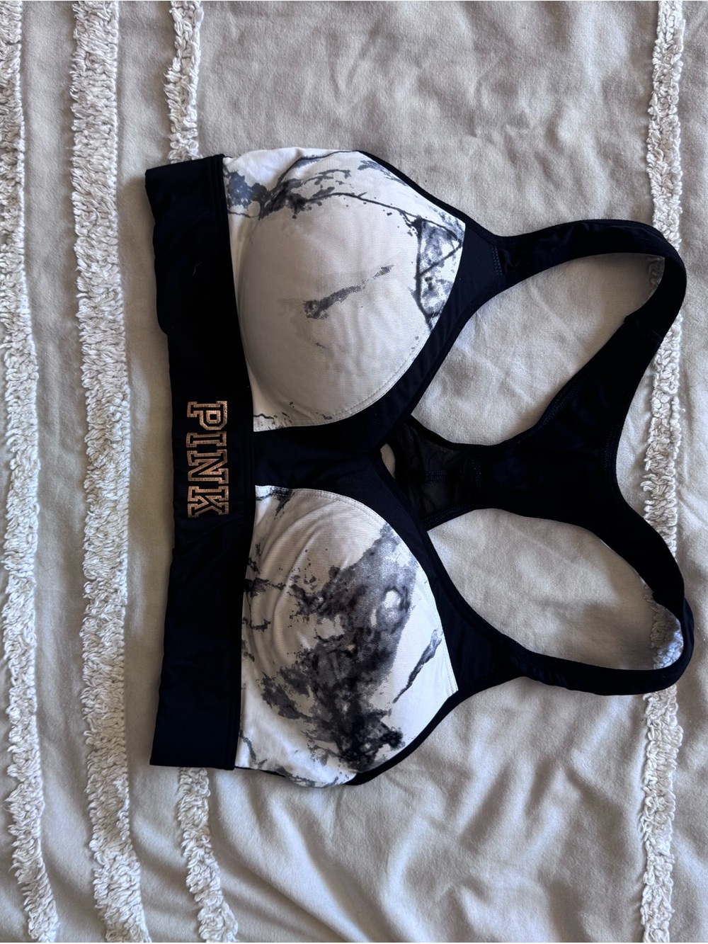 PINK Victoria's Secret Black and White Marble Racerback Sports Bra